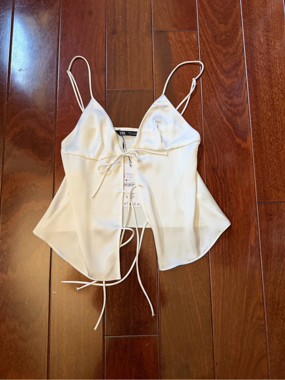 Zara Cream Satin Lace-Up Cami